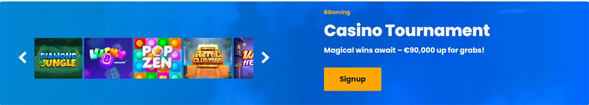 Casino tournament banner promoting a slot competition with prizes up to €90,000